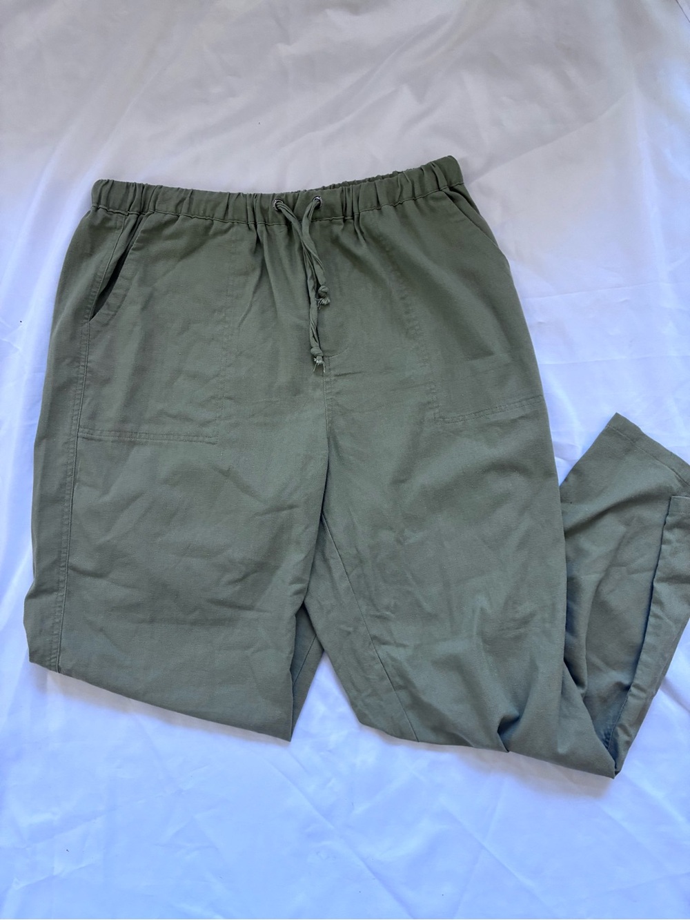 Olive Green Drawstring Linen Pants